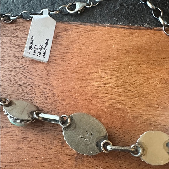 Navajo Augustine Largo Kingman Turquoise Sterling Silver Choker Necklace - Picture 5 of 5